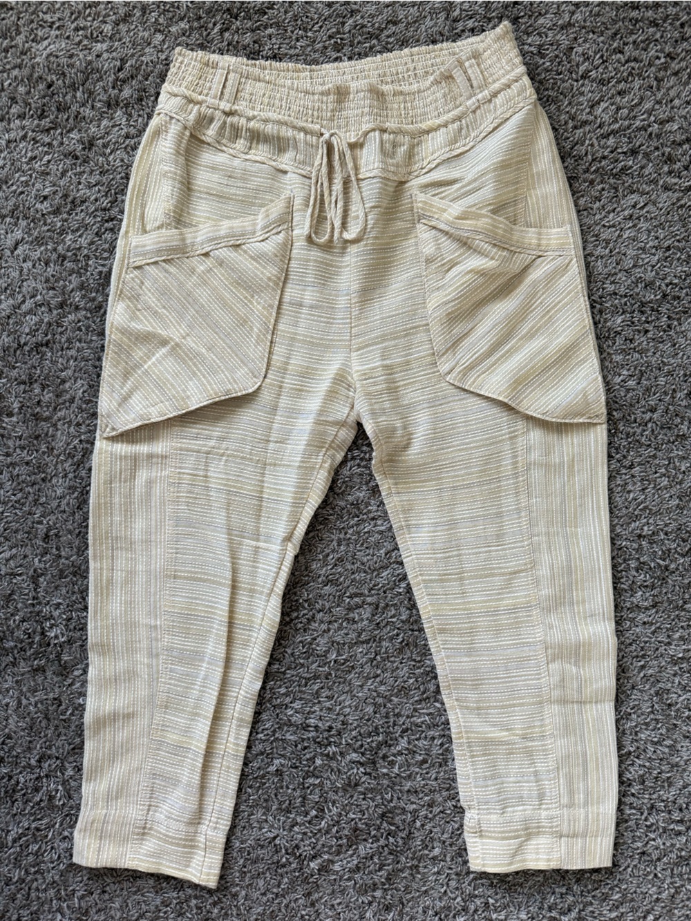 Free People Cream Striped Drawstring Pocket Pants